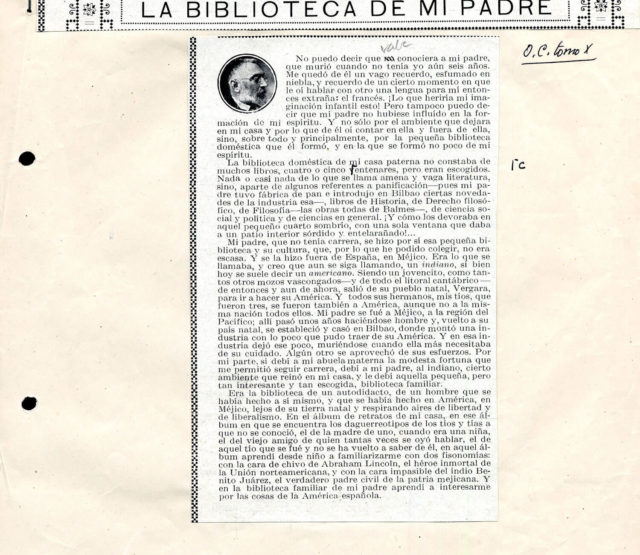 Artículo "La biblioteca de mi padre" Miguel de Unamuno