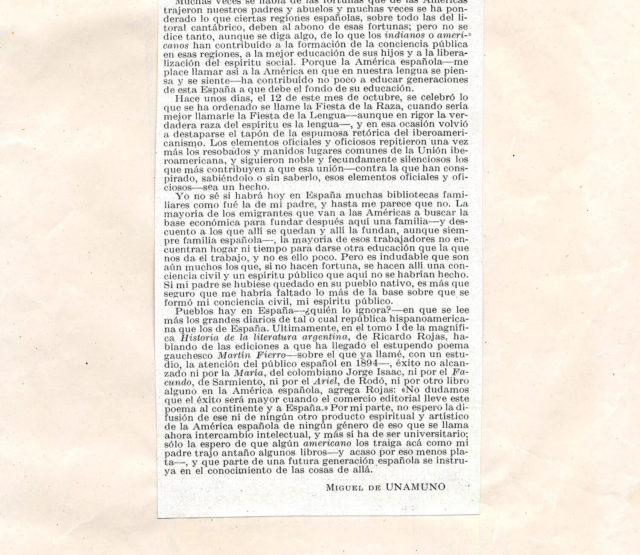 Artículo "La biblioteca de mi padre" Miguel de Unamuno